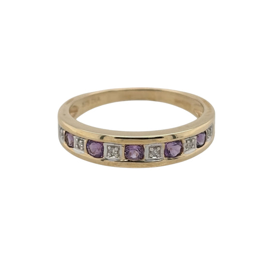 9ct Gold Diamond & Amethyst Band Ring