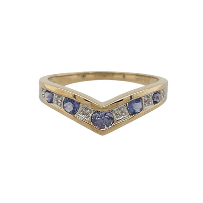 9ct Gold Diamond & Tanzanite Wishbone Ring