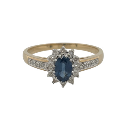 9ct Gold Diamond & Sapphire Cluster Ring