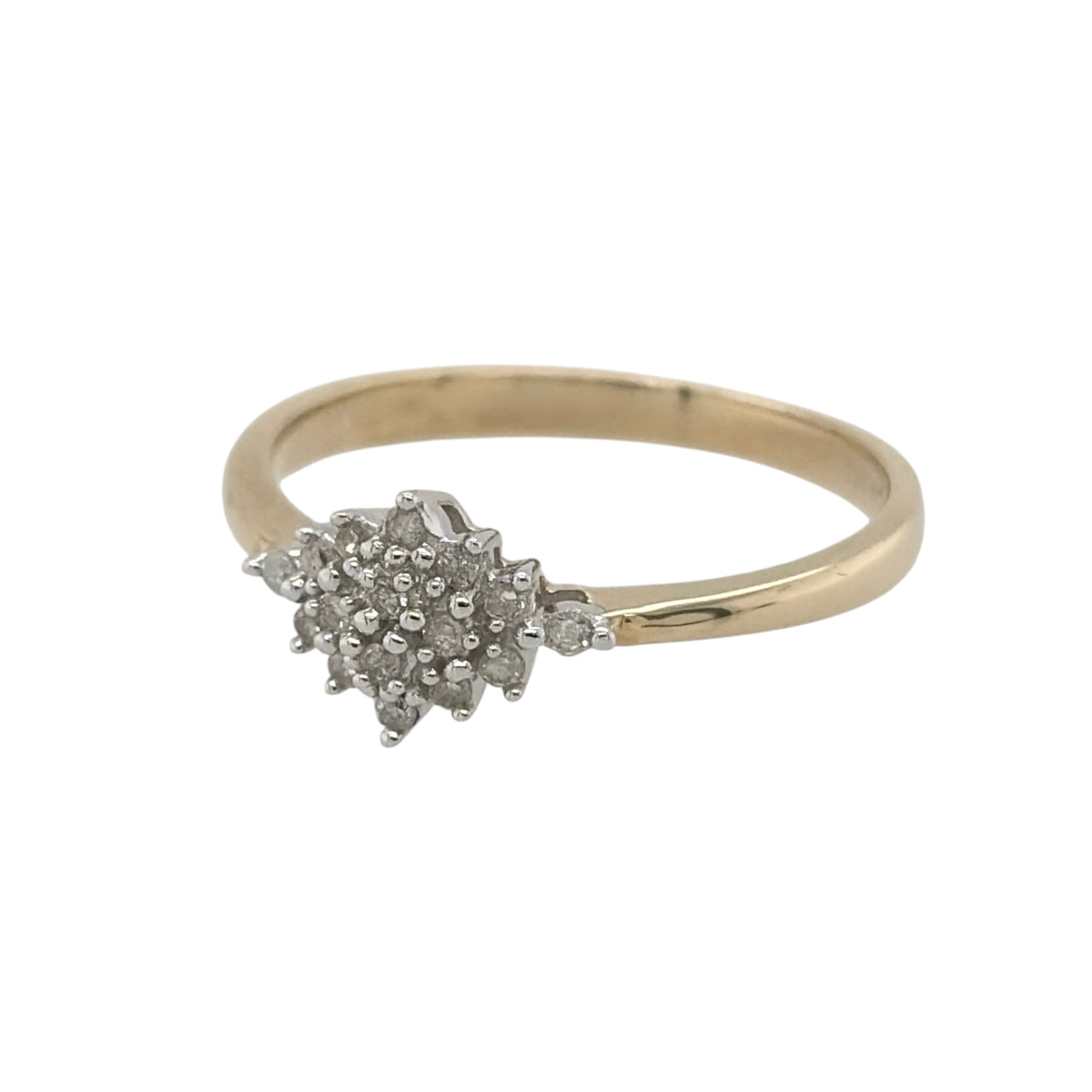 New 9ct Yellow Gold &amp; Diamond Cluster Ring in various sizes with the approx weight 1.70 grams. There is 0.16ct of diamond content in the ring has approximate clarity i2-i3 and colour H - I