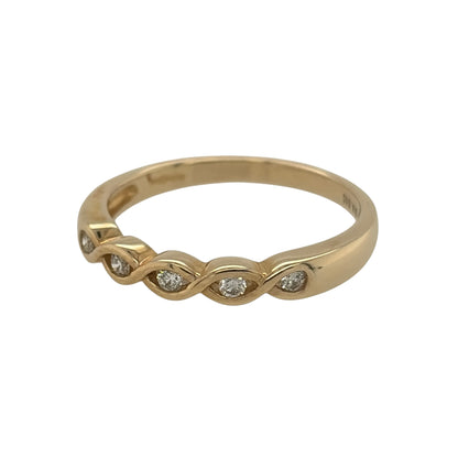 New 9ct Gold &amp; Diamond Twist Band Ring in various sizes with the approx weight 2 grams. There is 0.05ct of diamond content in the ring has approximate clarity i1 and colour H - I