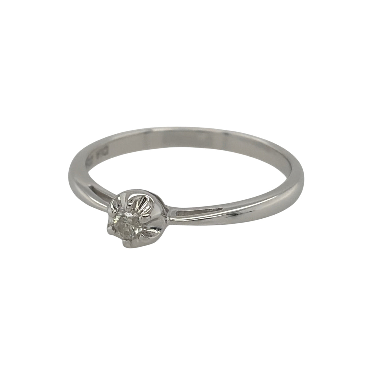 New 9ct White Gold &amp; Diamond Solitaire Ring in various sizes with the approx weight 1.60 grams. There is 0.05ct of diamond content in the ring has approximate clarity i2-i3 and colour H - I