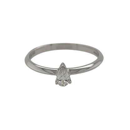 9ct White Gold & Diamond Pear Cut Solitaire Ring