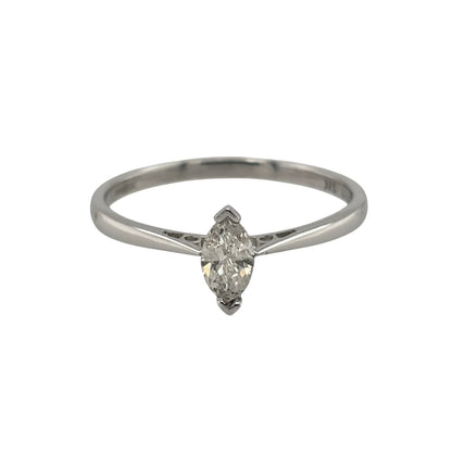 9ct White Gold & Diamond Marquise Cut Solitaire Ring
