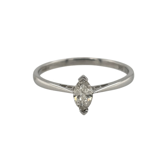 9ct White Gold & Diamond Marquise Cut Solitaire Ring