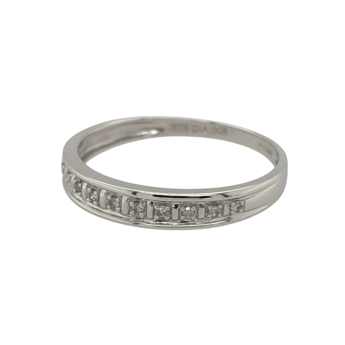 New 9ct White Gold &amp; Diamond Band Ring in various sizes with the approx weight 1.40 grams. There is 0.45ct of diamond content in the ring has approximate clarity i2-i3 and colour H - I