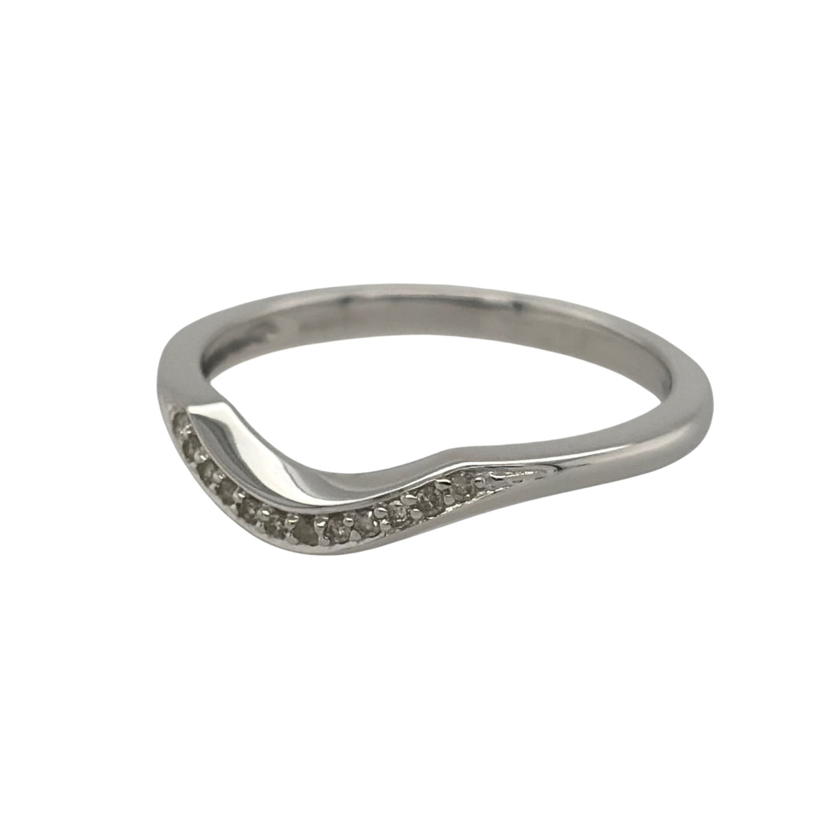 New 9ct White Gold &amp; Diamond Wishbone Ring in various sizes with the approx weight 2 grams. There is 0.15ct of diamond content in the ring has approximate clarity i2-i3 and colour H - I