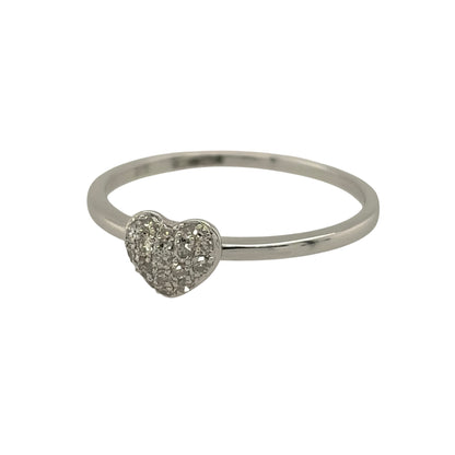 New 9ct White Gold &amp; Diamond Heart Ring in various sizes with the approx weight 1.20 grams. There is 0.16ct of diamond content in the ring has approximate clarity i1 and colour J