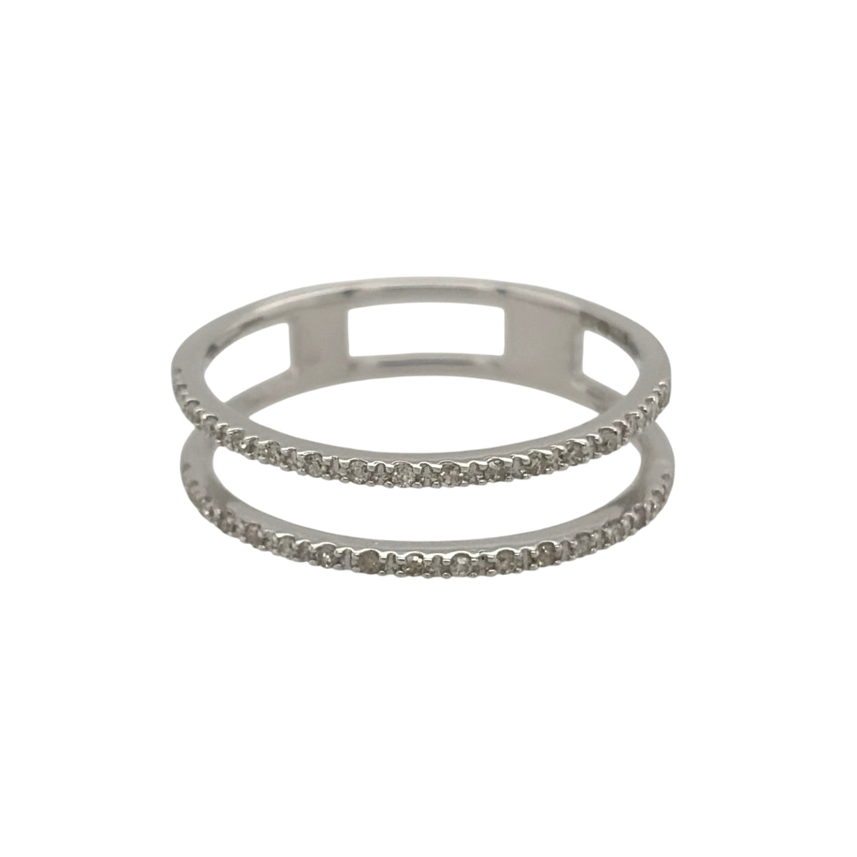 9ct White Gold & Diamond Double Band Dress Ring