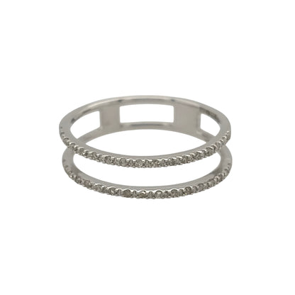 9ct White Gold & Diamond Double Band Dress Ring
