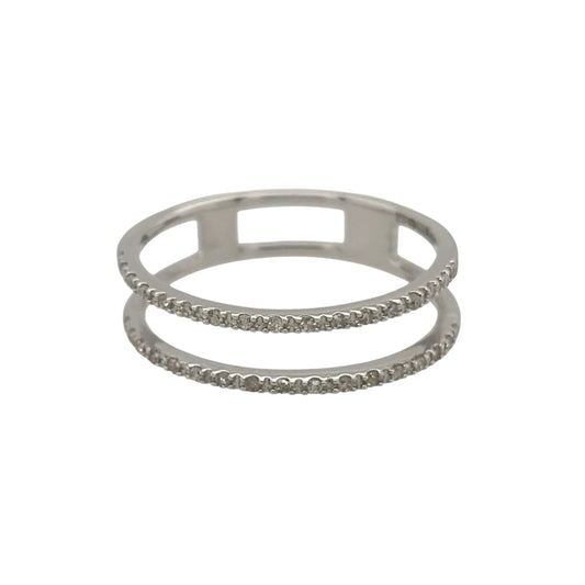 9ct White Gold & Diamond Double Band Dress Ring