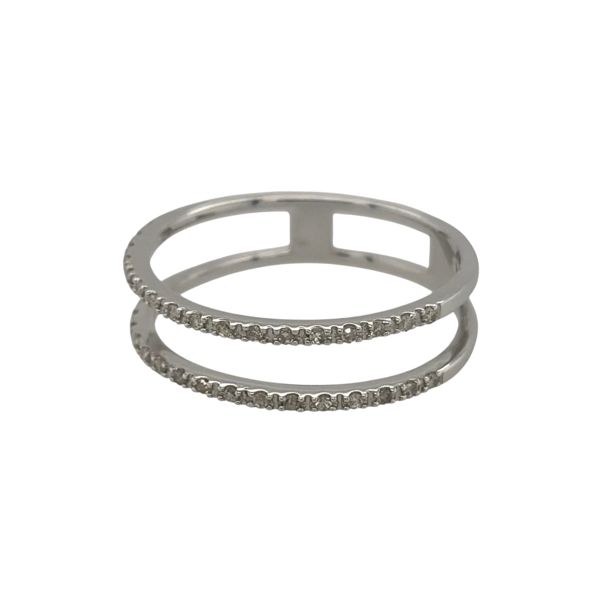  New 9ct White Gold &amp; Diamond Double Band Dress Ring in various sizes with the approx weight 1.60 grams. There is 0.30ct of diamond content in the ring has approximate clarity i1 and colour H - I