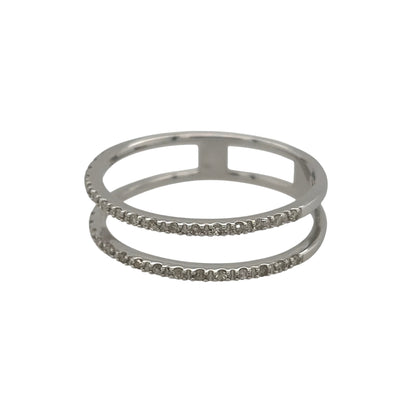  New 9ct White Gold &amp; Diamond Double Band Dress Ring in various sizes with the approx weight 1.60 grams. There is 0.30ct of diamond content in the ring has approximate clarity i1 and colour H - I