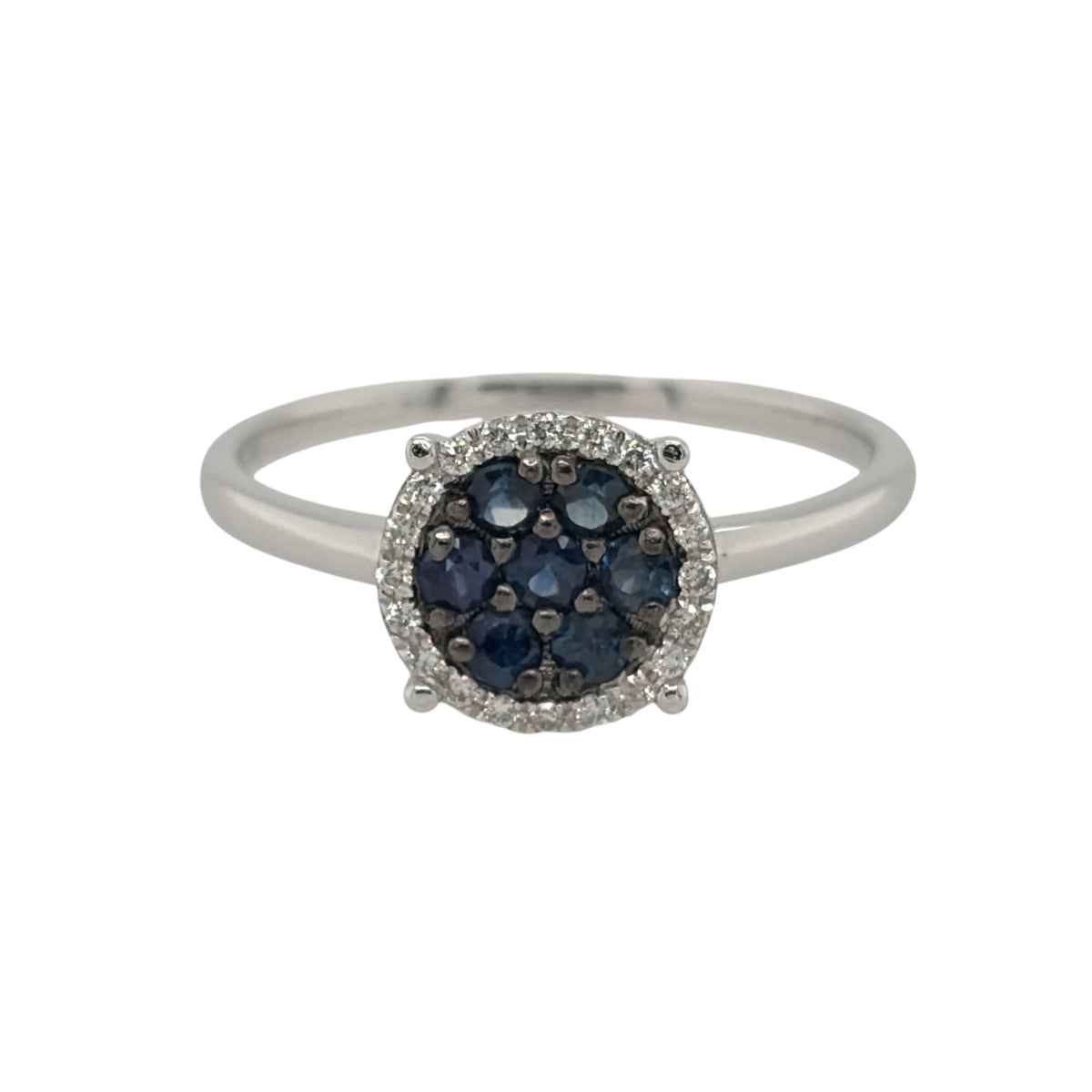 9ct White Gold Diamond & Sapphire Cluster Ring