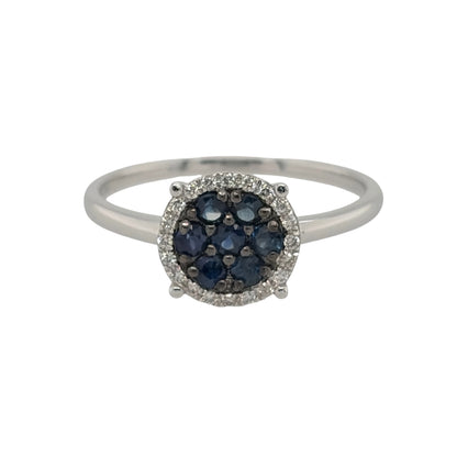 9ct White Gold Diamond & Sapphire Cluster Ring