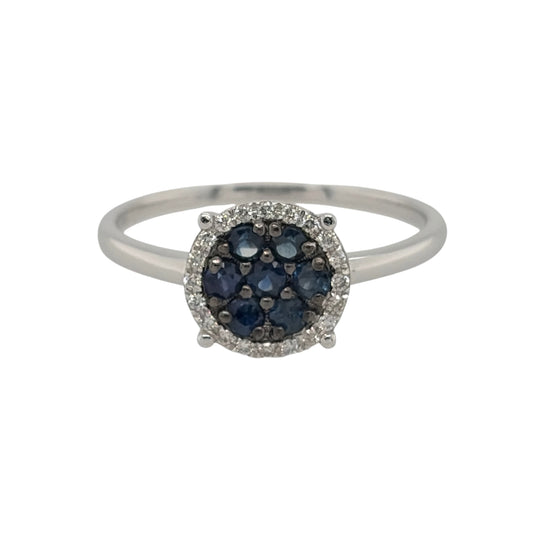 9ct White Gold Diamond & Sapphire Cluster Ring