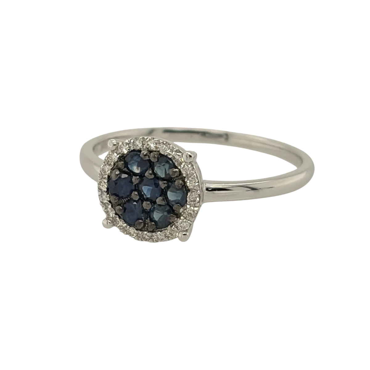 9ct White Gold Diamond & Sapphire Cluster Ring