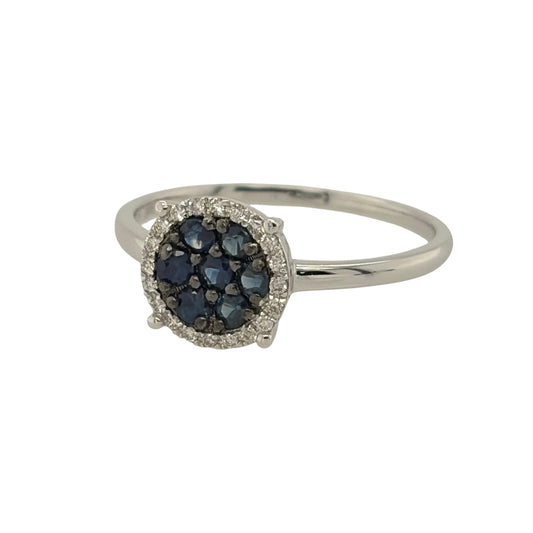 9ct White Gold Diamond & Sapphire Cluster Ring