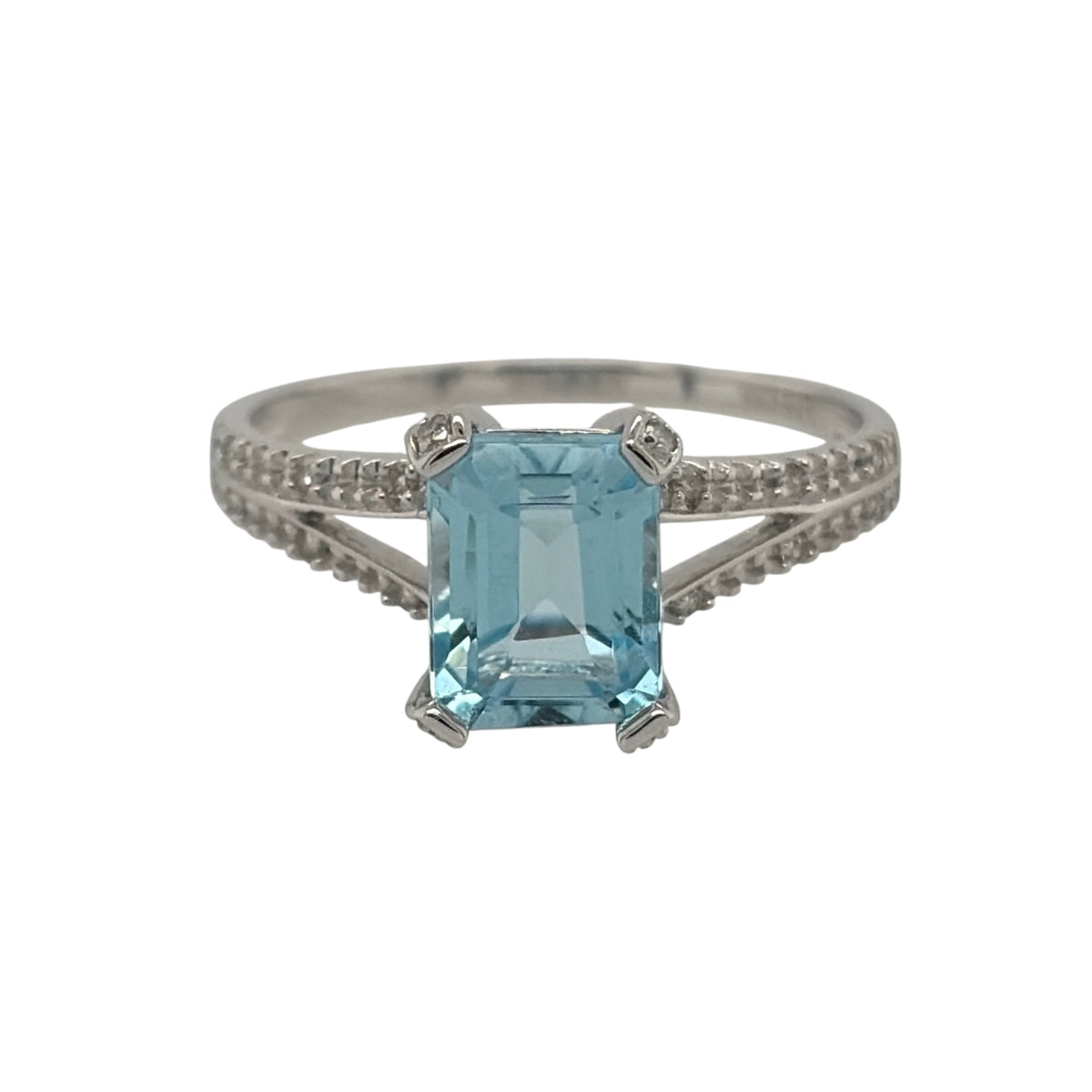 9ct White Gold Diamond & Blue Topaz Ring