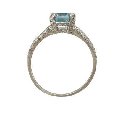 9ct White Gold Diamond & Blue Topaz Ring