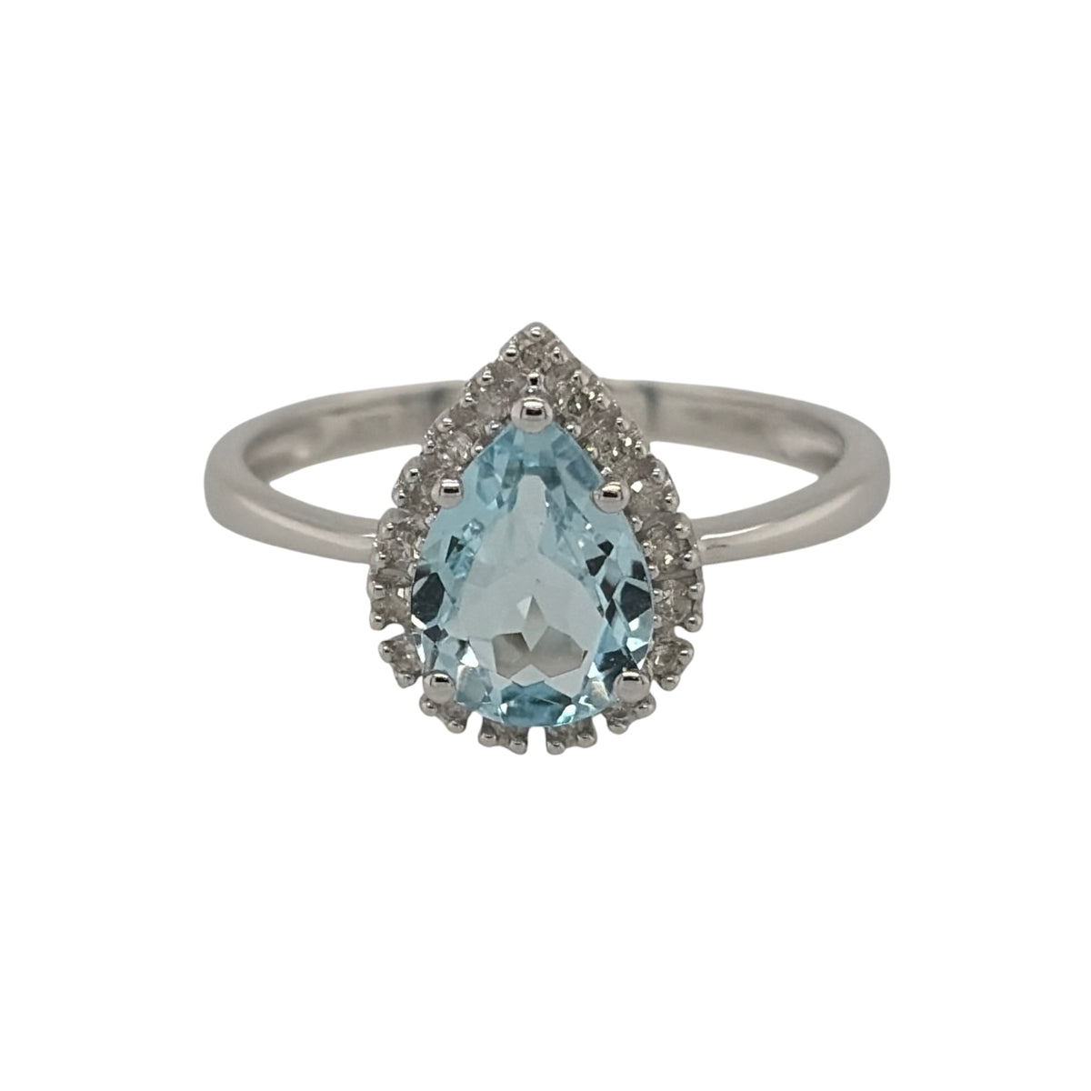 9ct White Gold Diamond & Blue Topaz Teardrop Ring