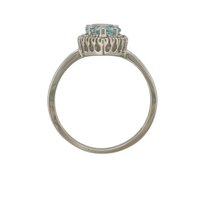 9ct White Gold Diamond & Blue Topaz Teardrop Ring