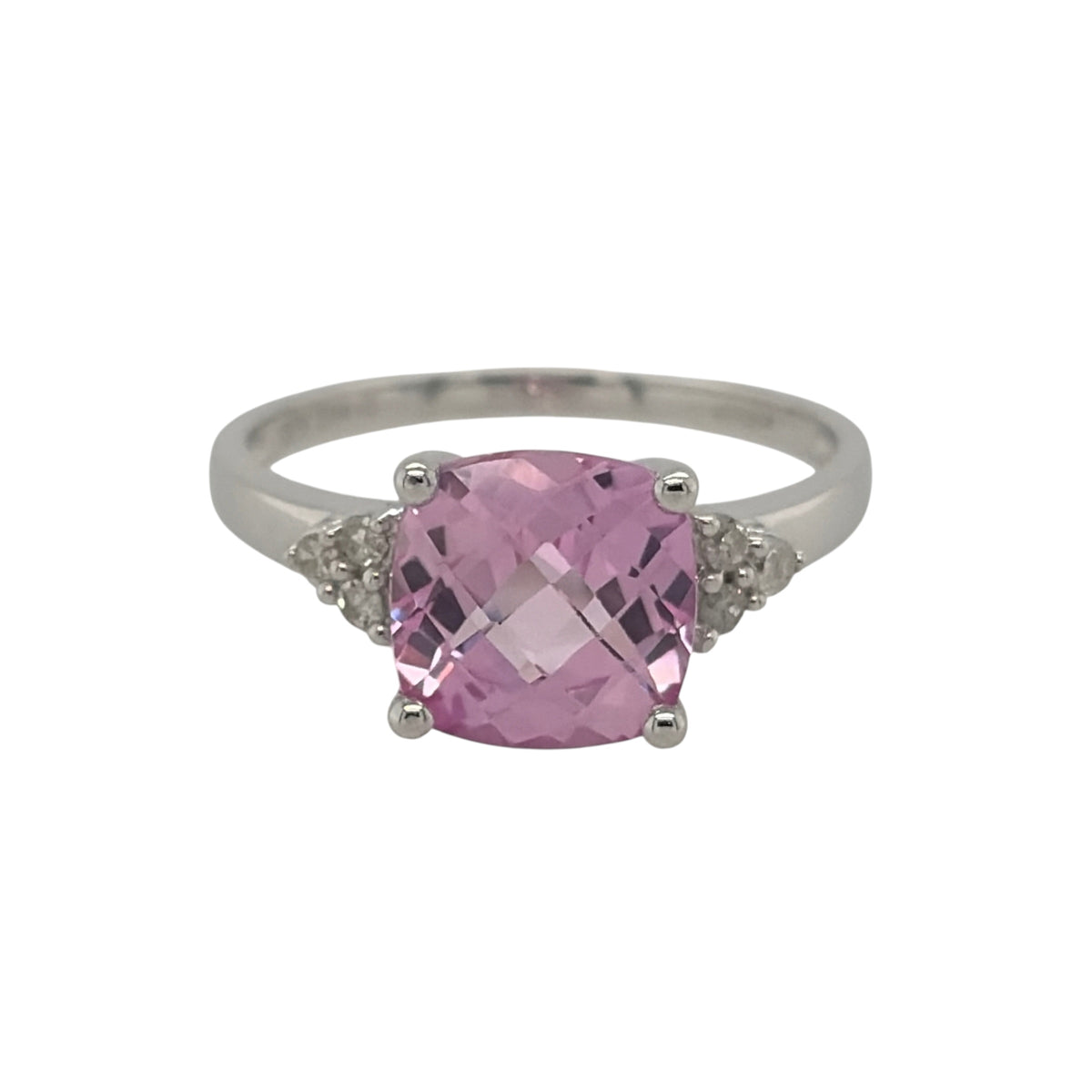 9ct White Gold Diamond & Pink Sapphire Ring
