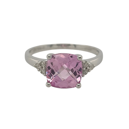 9ct White Gold Diamond & Pink Sapphire Ring