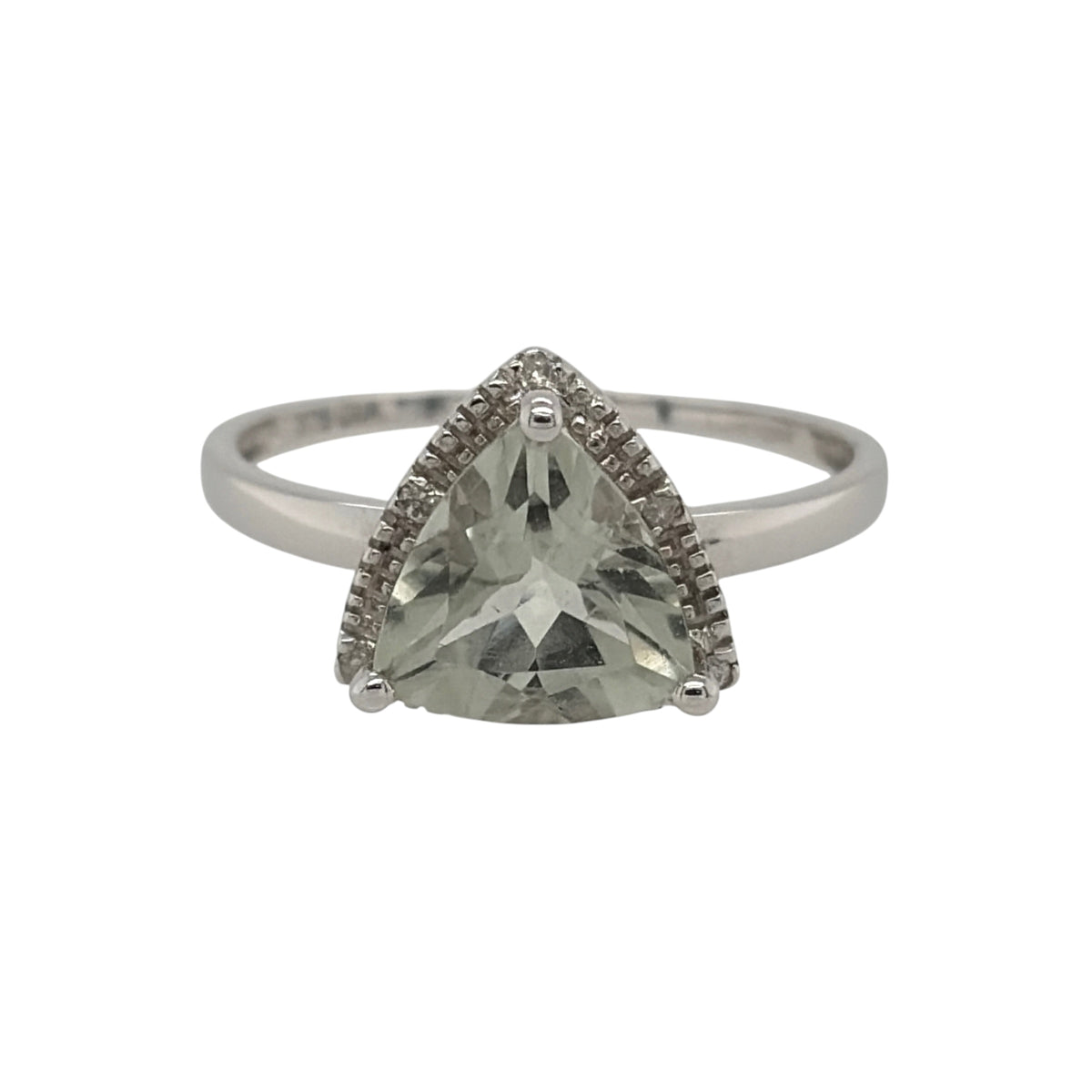 9ct White Gold Diamond & Green Amethyst Ring