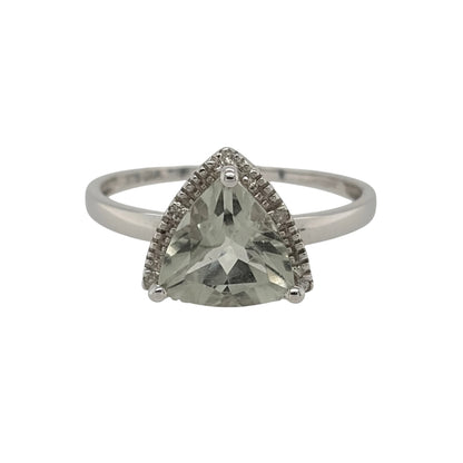 9ct White Gold Diamond & Green Amethyst Ring
