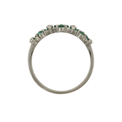 9ct White Gold Diamond & Emerald Flower Band Ring