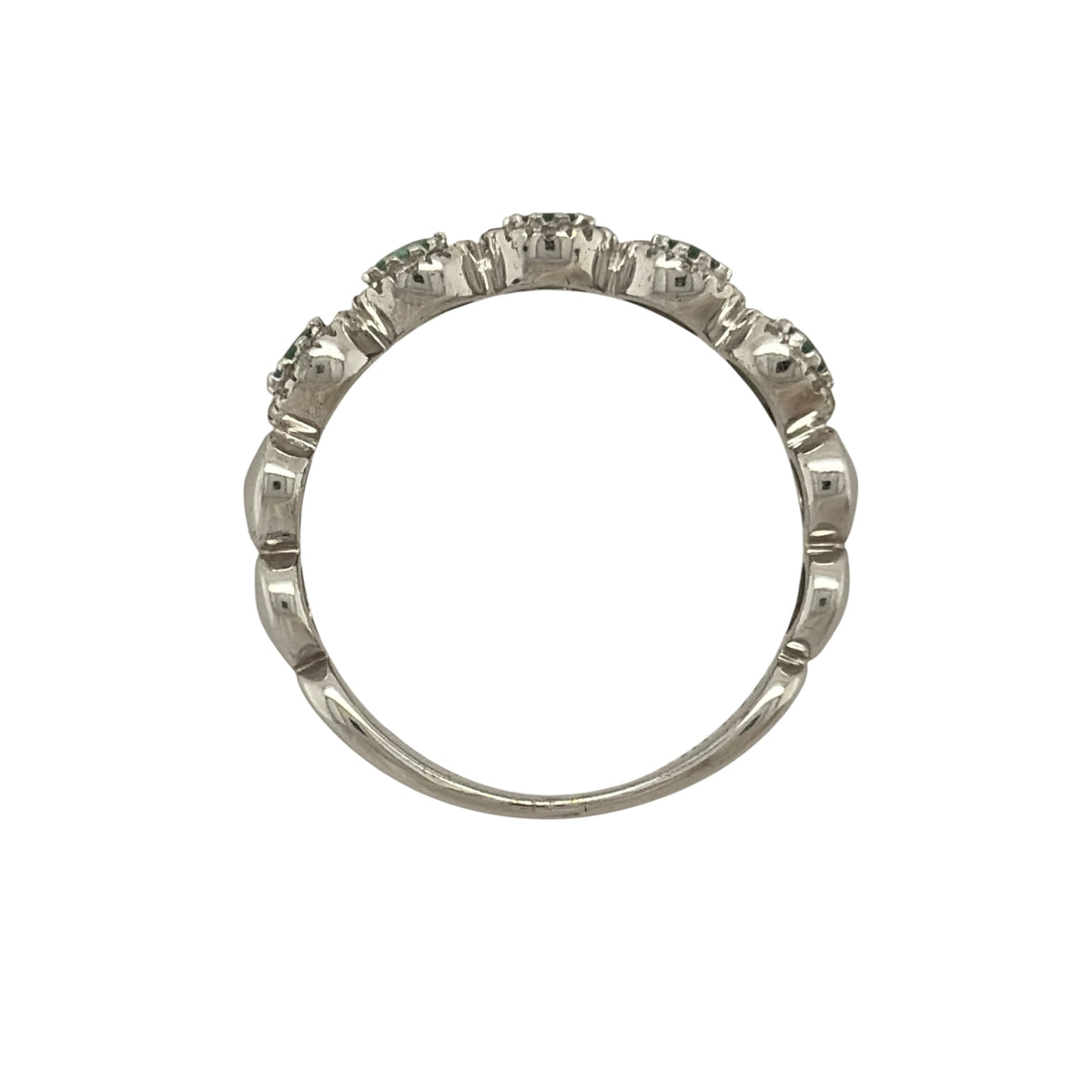 9ct White Gold Diamond & Emerald Flower Band Ring