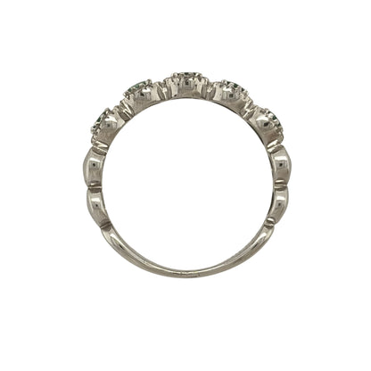 9ct White Gold Diamond & Emerald Flower Band Ring