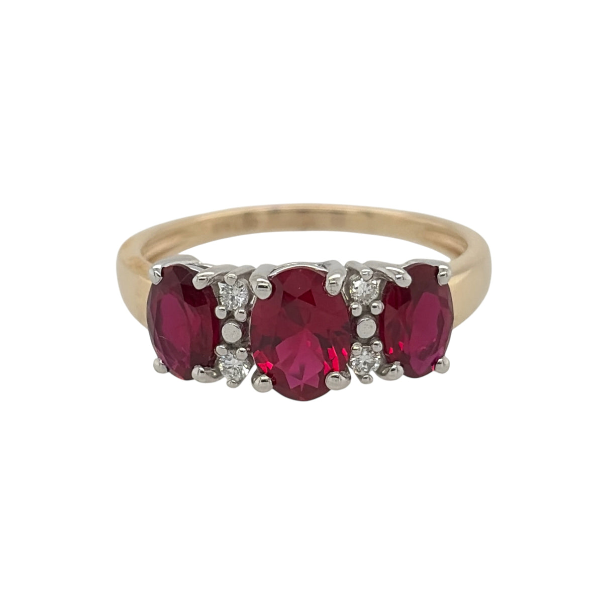 9ct Gold Lab Diamond & Ruby Trilogy Ring