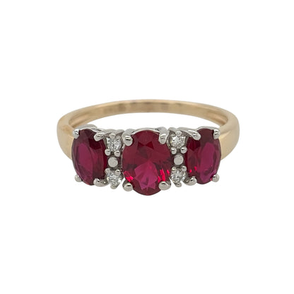 9ct Gold Lab Diamond & Ruby Trilogy Ring