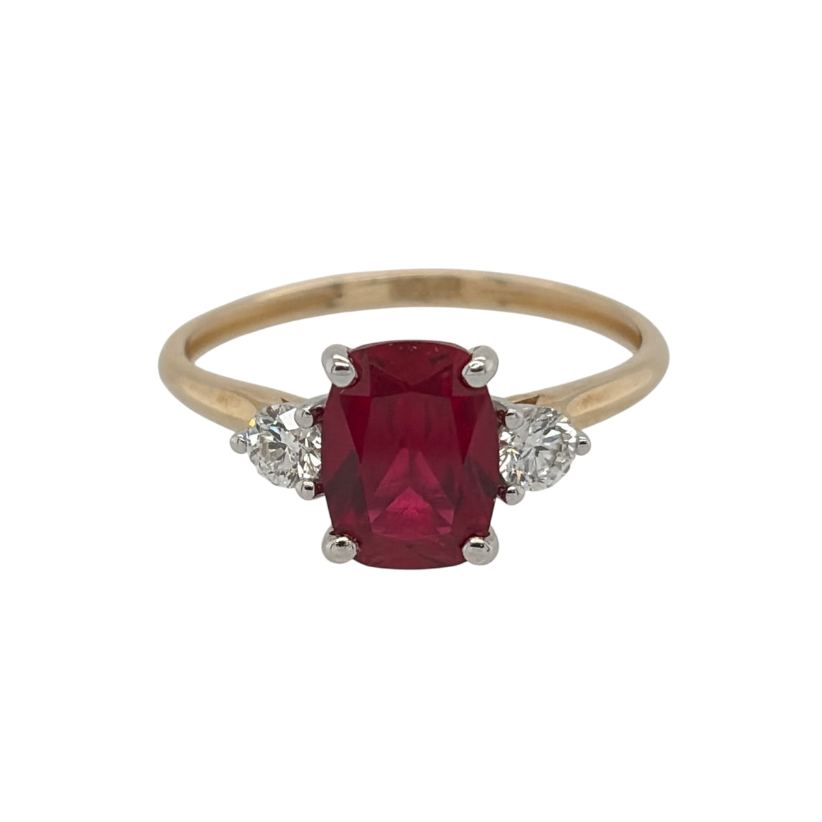 9ct Gold Lab Diamond & Ruby Trilogy Ring