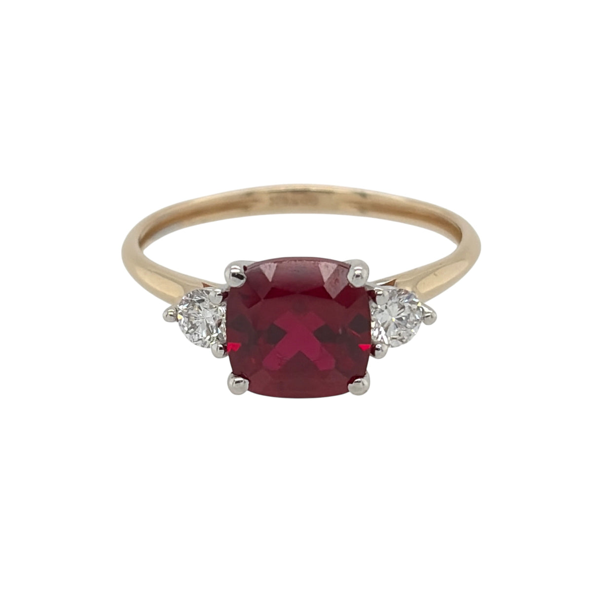 9ct Gold Lab Diamond & Ruby Trilogy Ring