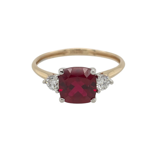 9ct Gold Lab Diamond & Ruby Trilogy Ring