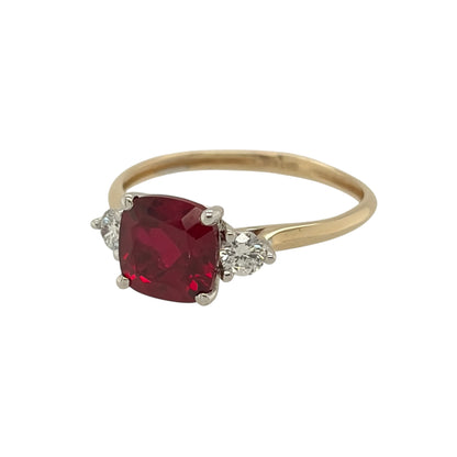 New 9ct Gold Lab Grown Diamond &amp; Lab Grown Ruby Elongated Cushion Cluster Ring in various sizes with the approx weight 1.70 grams. There is approximatley 0.16ct of lab grown diamond content in the ring has approximate clarity i2 and colour J. The cushion lab grown ruby stone is 7mm by 7mm