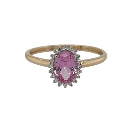 9ct Gold Lab Diamond & Pink Sapphire Cluster Ring