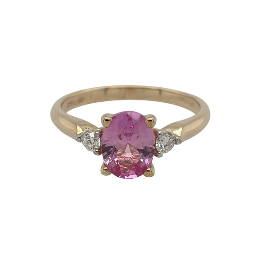 9ct Gold Lab Diamond & Pink Sapphire Trilogy Ring