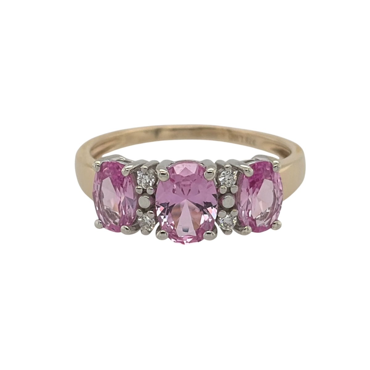 9ct Gold Lab Diamond & Pink Sapphire Trilogy Ring