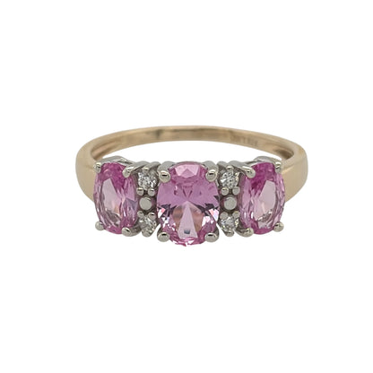 9ct Gold Lab Diamond & Pink Sapphire Trilogy Ring
