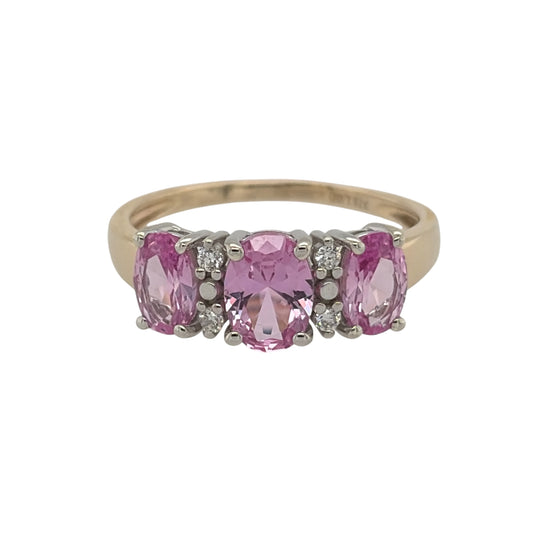 9ct Gold Lab Diamond & Pink Sapphire Trilogy Ring
