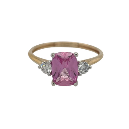 9ct Gold Lab Diamond & Pink Sapphire Trilogy Ring