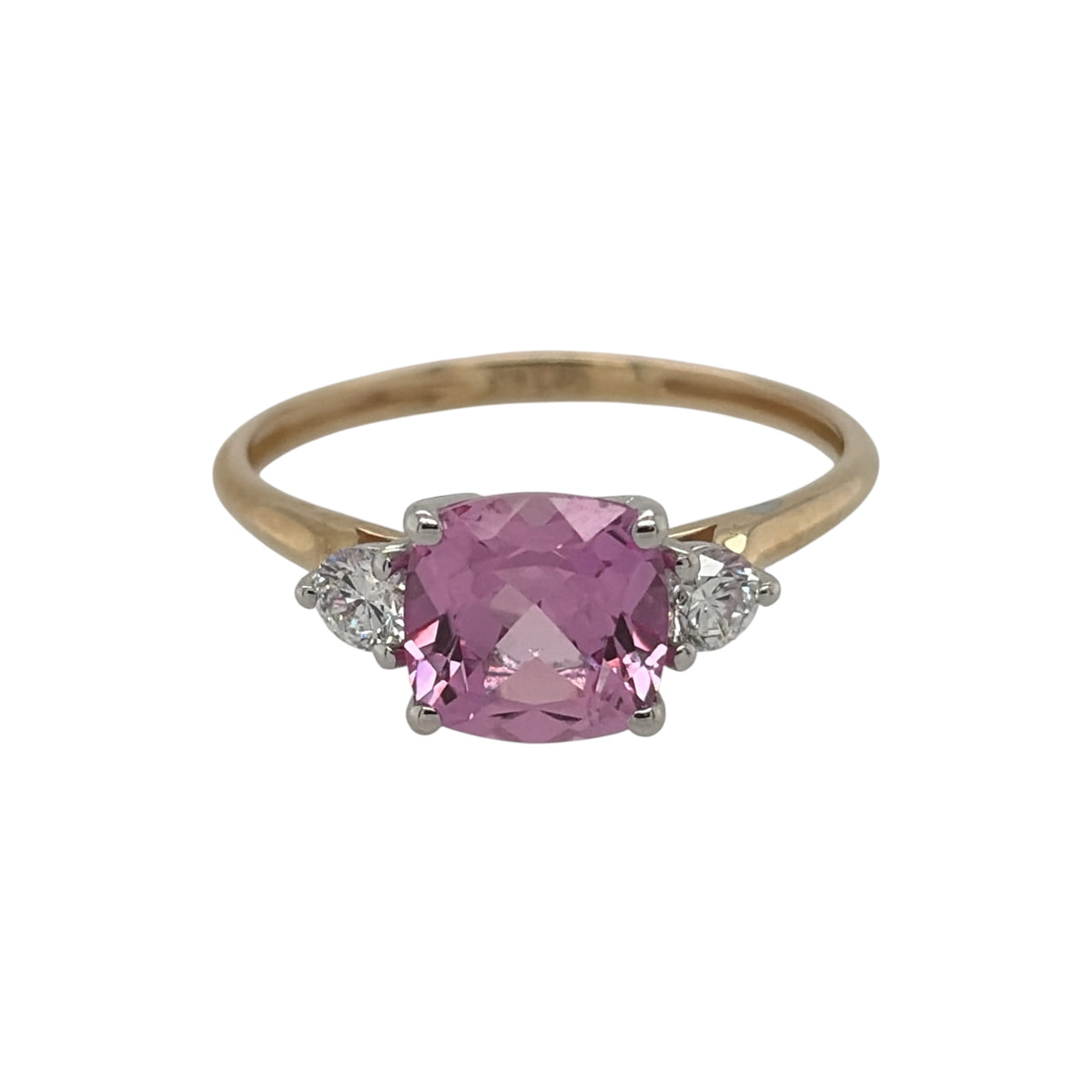 9ct Gold Lab Diamond & Pink Sapphire Trilogy Ring