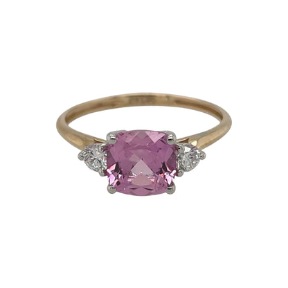 9ct Gold Lab Diamond & Pink Sapphire Trilogy Ring