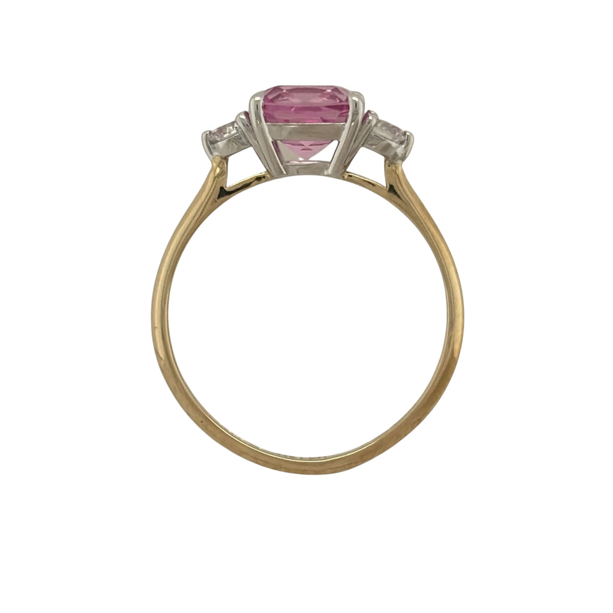 9ct Gold Lab Diamond & Pink Sapphire Trilogy Ring