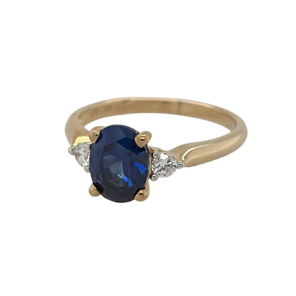 New 9ct Gold Lab Grown Diamond &amp; Lab Grown Sapphire Trilogy Ring in various sizes with the approx weight 2.45 grams. There is approximatley 0.16ct of lab grown diamond content in the ring has approximate clarity i2 and colour J. The oval lab grown sapphire is 8mm by 6mm