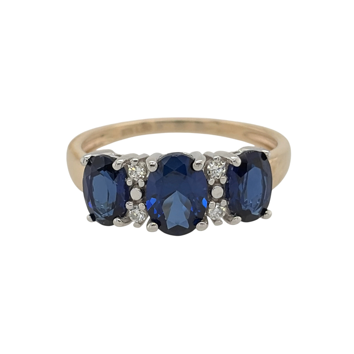 9ct Gold Lab Diamond & Sapphire Trilogy Ring
